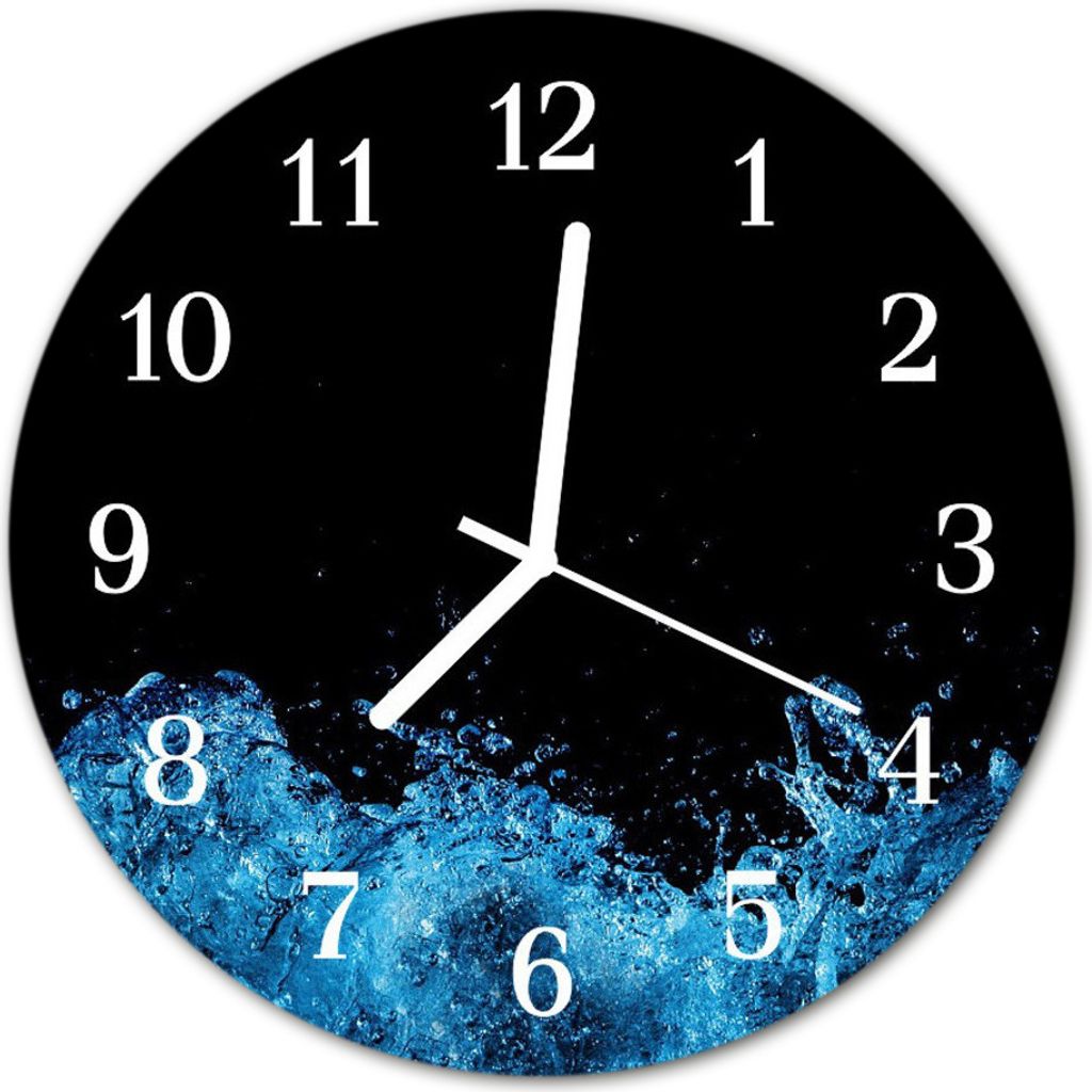 Glasuhr Wanduhr Küchenuhr Echt-Glas 30fi cm Wasser blau schwarz