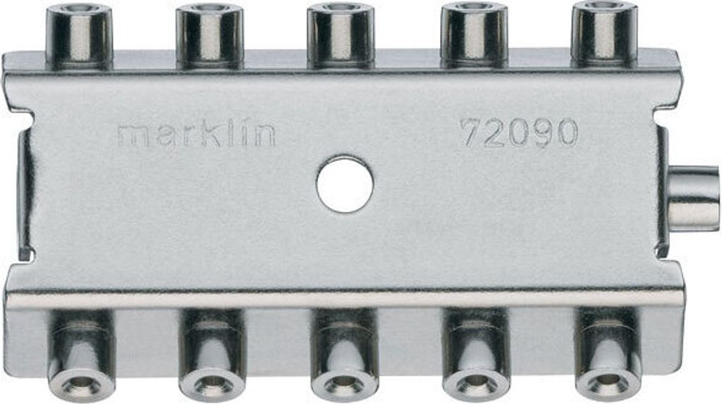 A close-up, studio shot of a metal electrical connector.