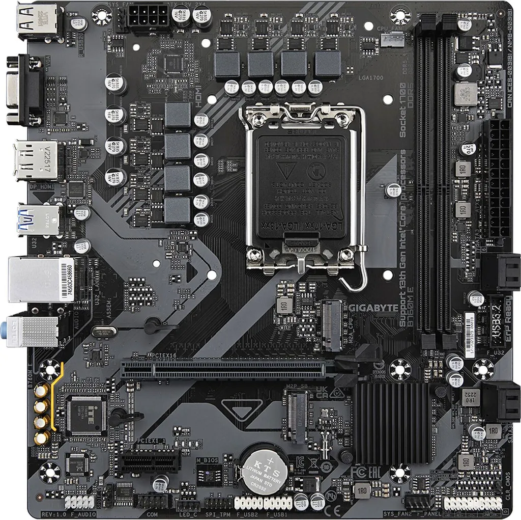 Gigabyte B760M E - 1.0 - Scheda madre - micro ATX - Presa LGA1700 - Chipset B760 - USB 3.2 Gen 1 - LAN Gigabit - Grafica onboard (CPU necessaria) (B760M E)
