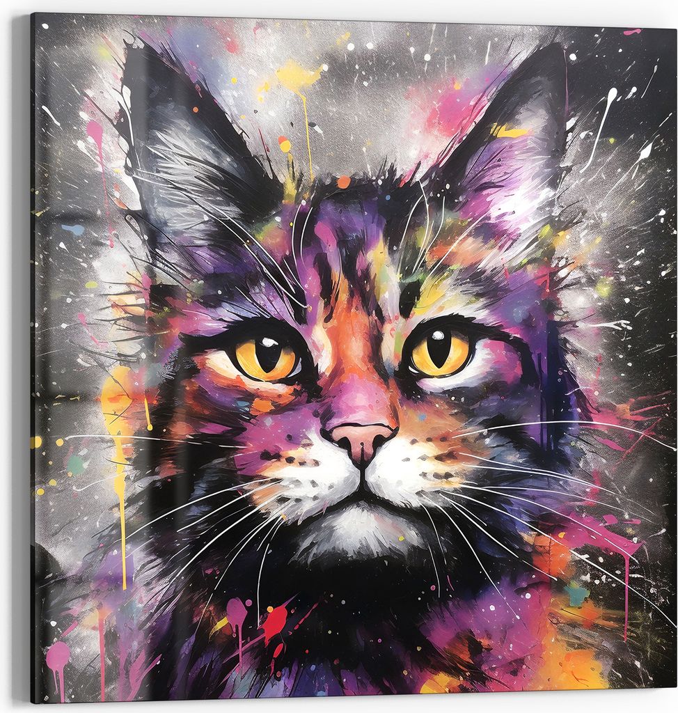 DEQOART Glasbild Echtglas 50x50 cm 'Galaktisches Miauen' Wandbild Bild modern Deko