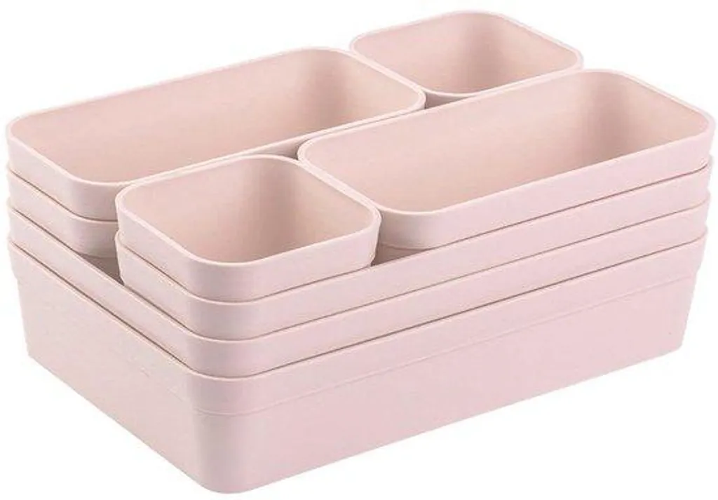 Organiseur de bureau rose 8 bacs pour trier tiroirs et accessoires