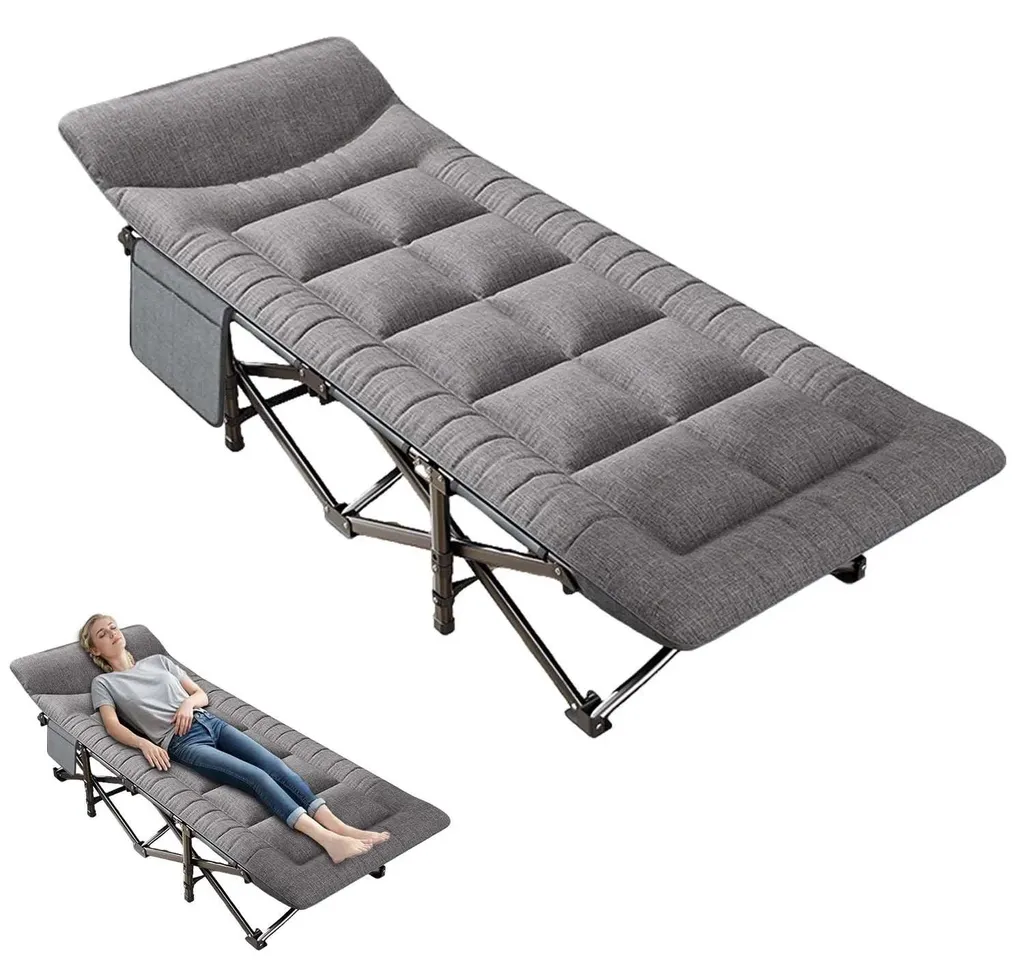 Lit de camping montage rapide gris 190cm avec poche de rangement