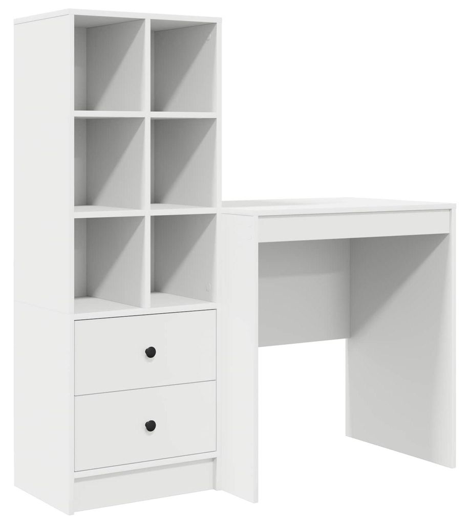 Schreibtisch mit Schubladen mit Regal mit Speicher 2 pcs Weiß