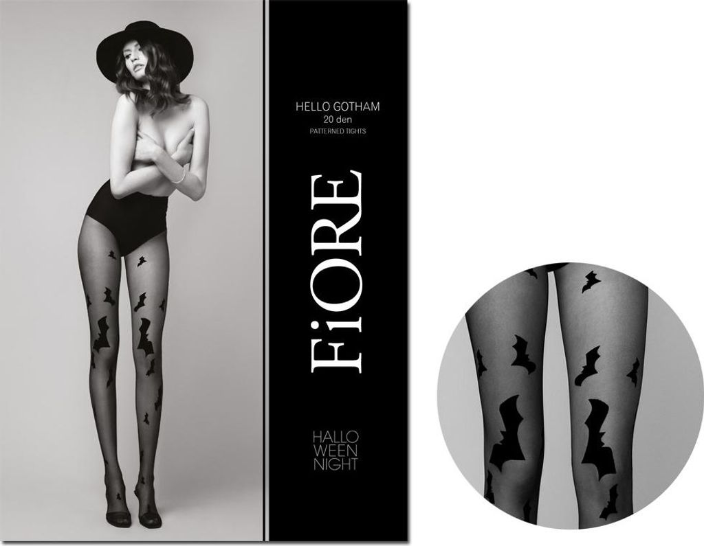 Schwarze Halloween-Strumpfhosen in Fledermäusen 2 Black Produktbild 