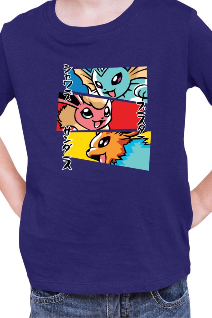Kinder T-Shirt Japan Manga Anime Comics Animation Pokeball Eevee Evolutions, 12-13 Jahr - 152 / Dunkelblau