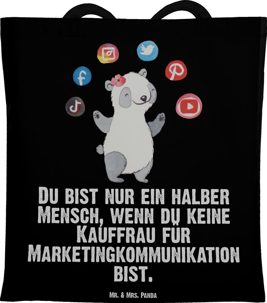 Mr. & Mrs. Panda Einkaufstasche Kauffrau für Marketingkommunikation Herz - Schwarz - Geschenk, Tote Bag, Laptoptasche, Schultasche, Jutebeutel, Ta...