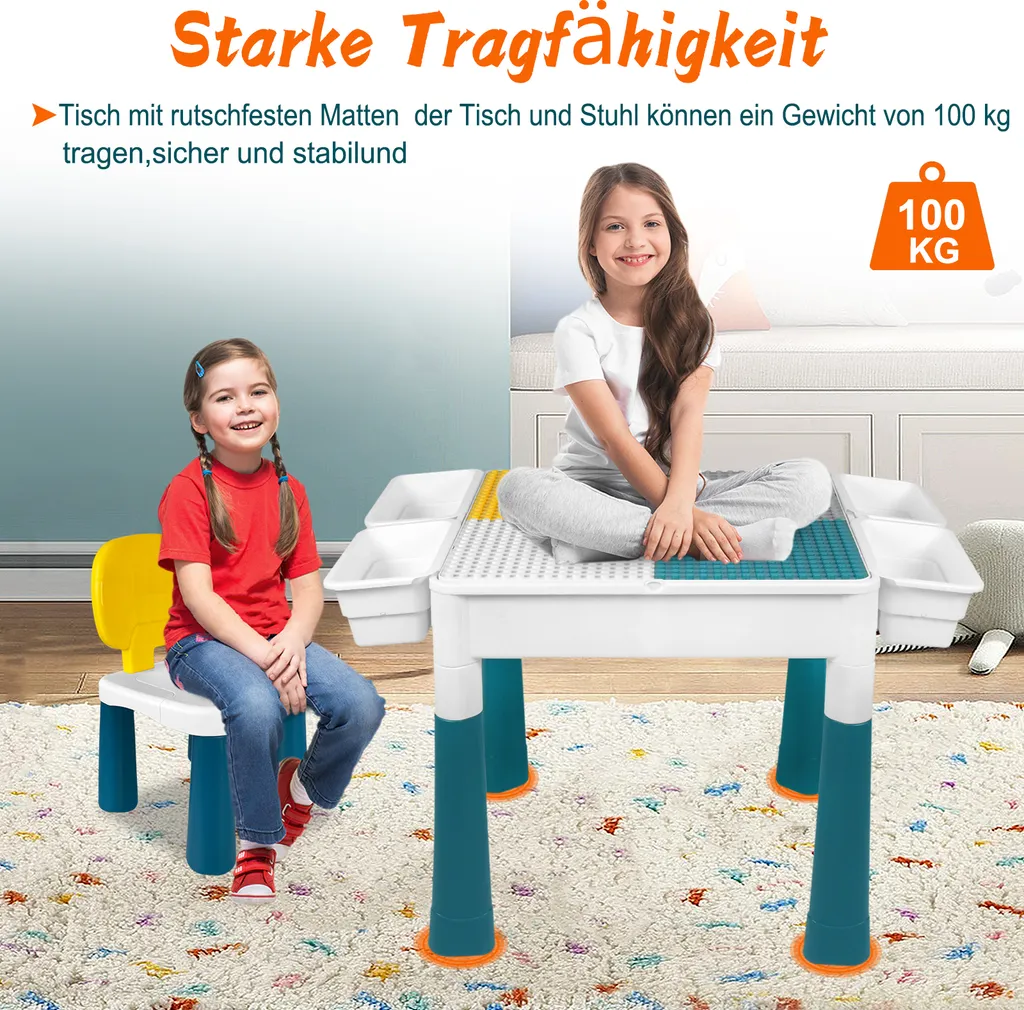 Table de Jeu Multifonction pour Enfant avec Chaises et Blocs de Construction - 4