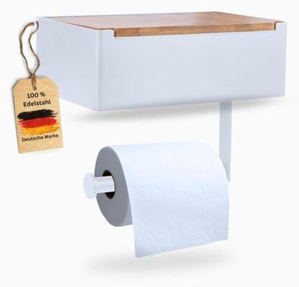 Toilettenpapierhalter Edelstahl Bambus weiß ohne Bohren