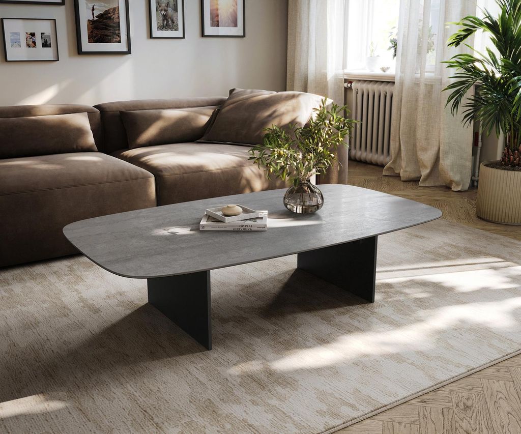 DELIFE Couchtisch Edge Boot 135x80 cm Keramik Beton Grau Produktbild 