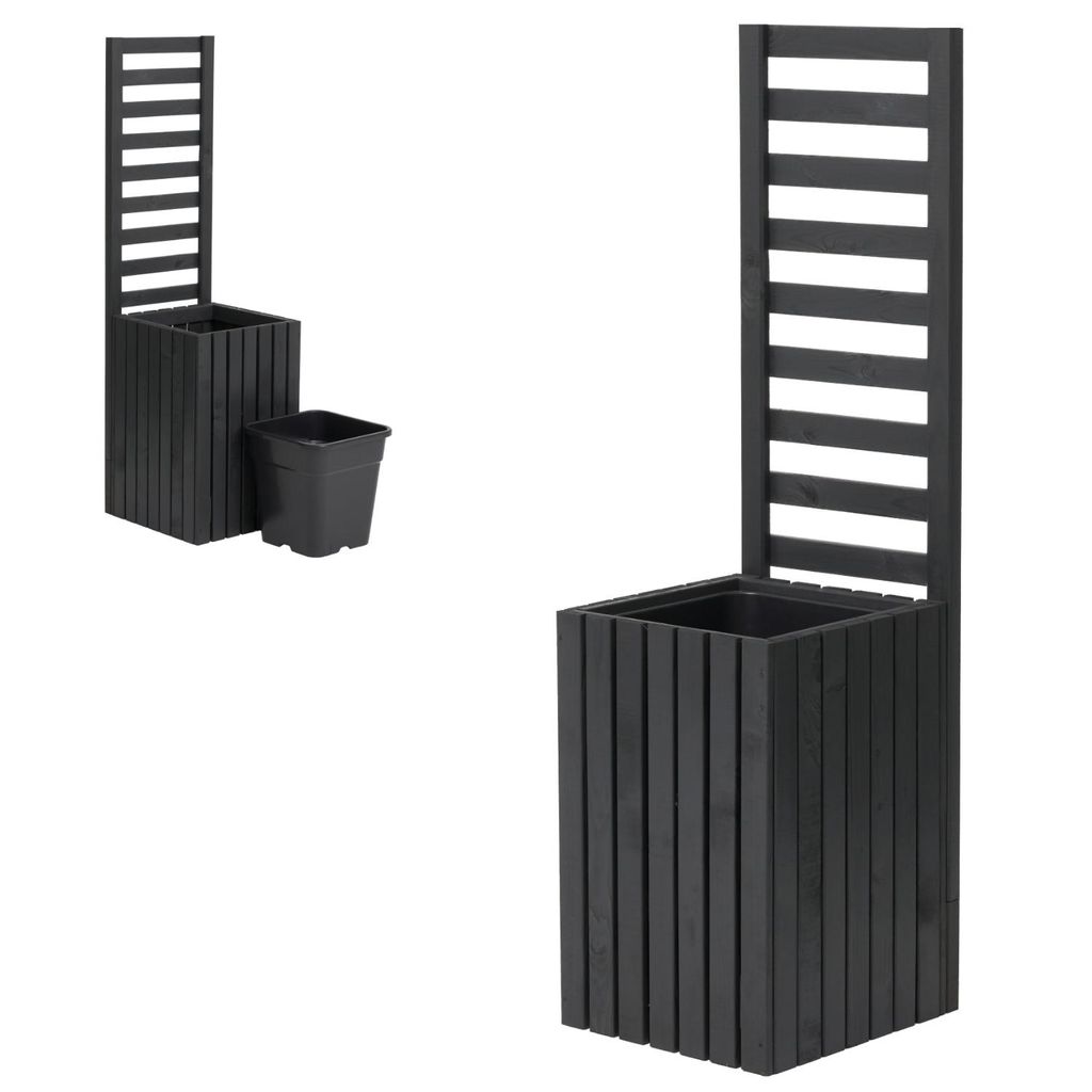 Pflanzkübel mit Rankgitter Spalier mit Pflanzkasten Blumenkasten aus Holz Hochbeet mit 1x18L Pflanzeneinsatz (vertikal-anthrazit, 36x36x55 H132)