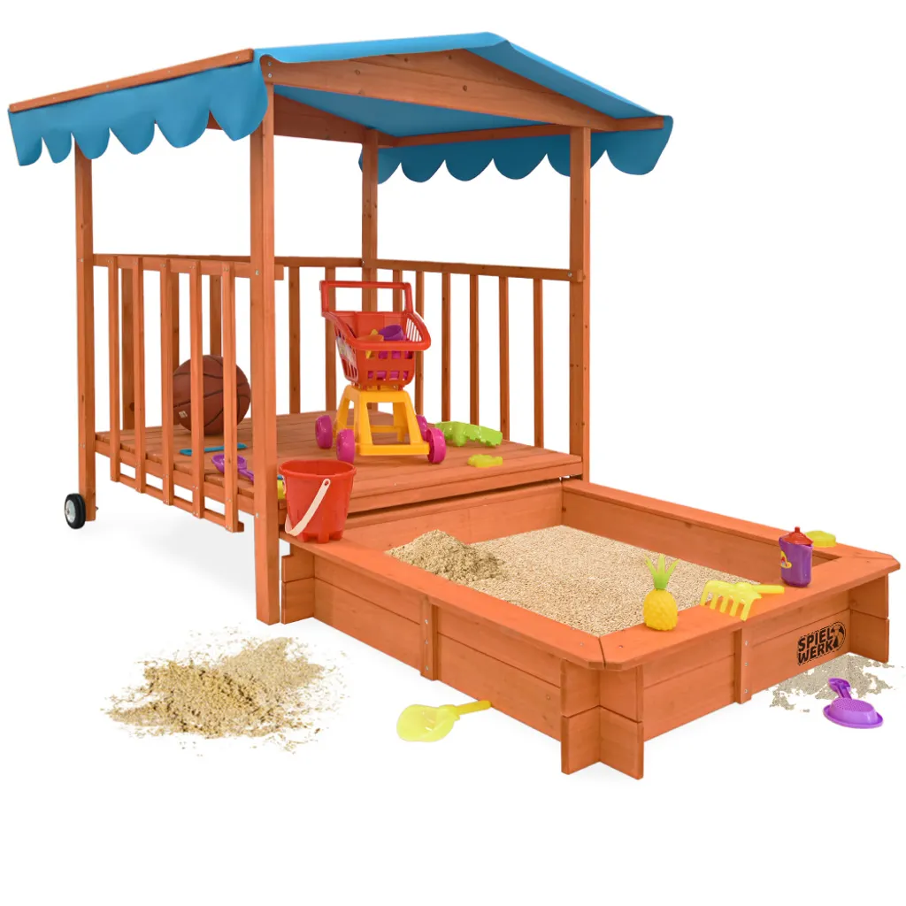 Sandkasten Buddelkiste Spielhaus Holz Sandkiste Sandbox Sand UV-Schutz mit Dach 