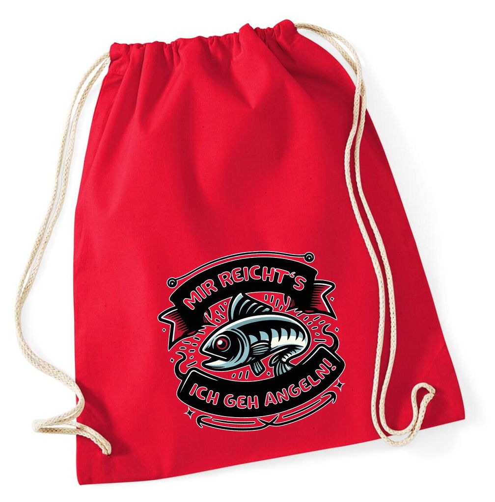 Huuraa Turnbeutel Mir reichts's ich geh angeln Fisch 12 Liter Classic Red Baumwolle Rucksack Geschenkidee