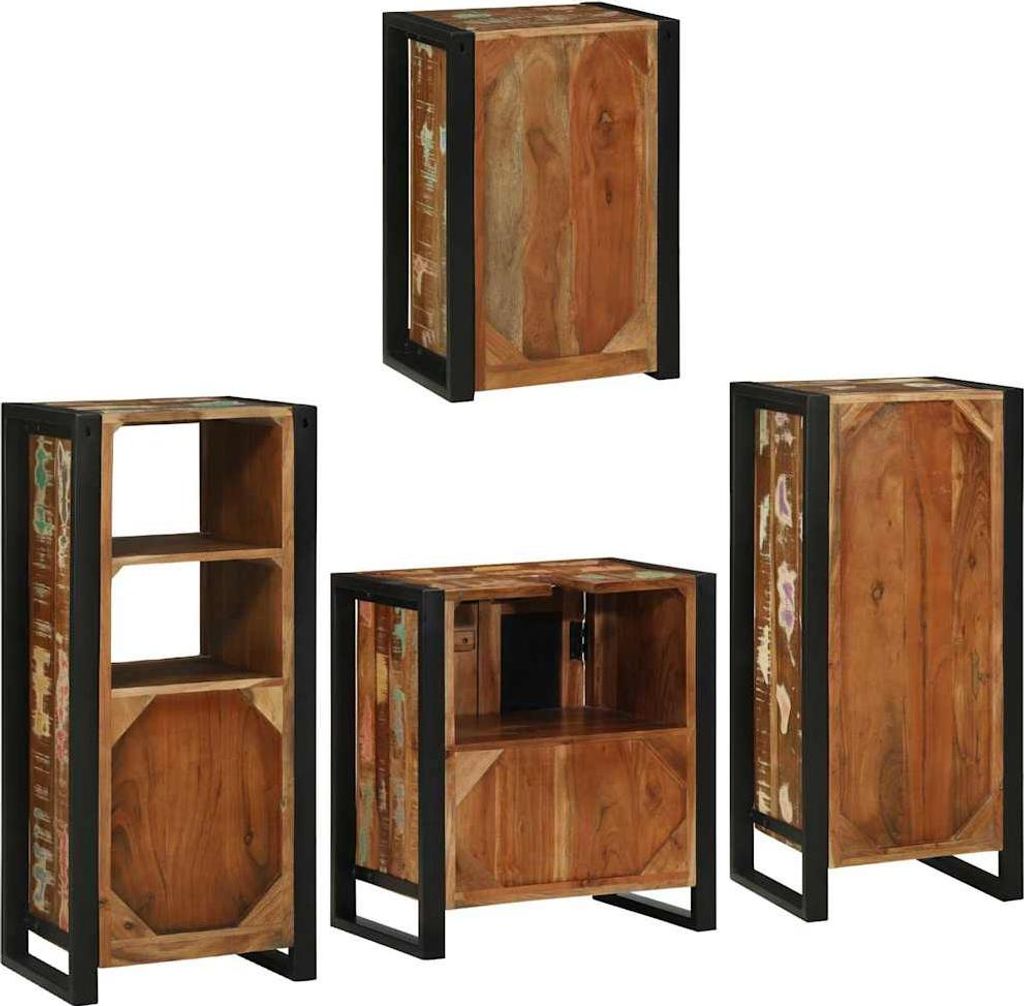 Maison Exclusive - Badezimmermöbel-Set mit Regal 4 pcs Mehrfarbig Massives Altholz