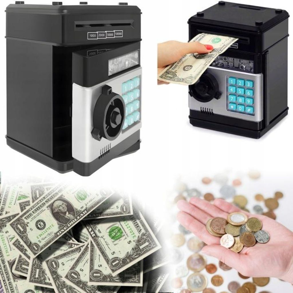 Kinder Spardose Tresor mit PIN Code für Münzen und Banknoten Bankomat Funktion zum Sparen lernen mit Licht und Ton