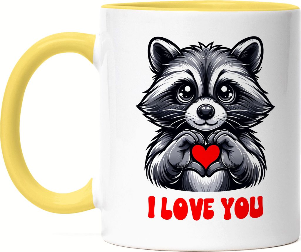 I love you Süßer Waschbär Herz Tasse Gelb Ich liebe dich Wertschätzung