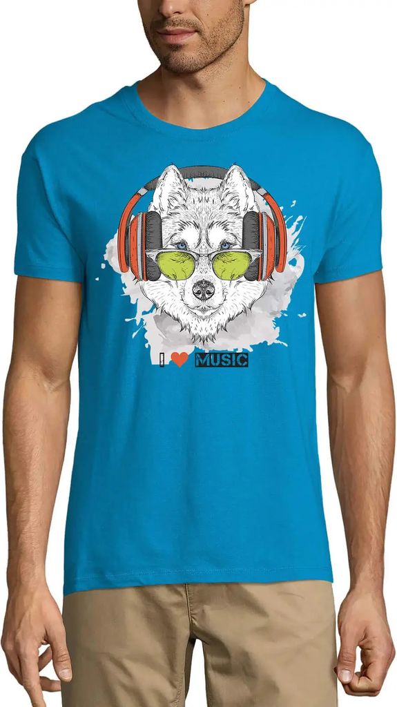 Herren Grafik T-Shirt Cooler Husky - ich liebe lustige Musik – Cool Husky - I Love Music Funny – Öko-Verantwortlich Vintage Jahrgang Kurzarm L...
