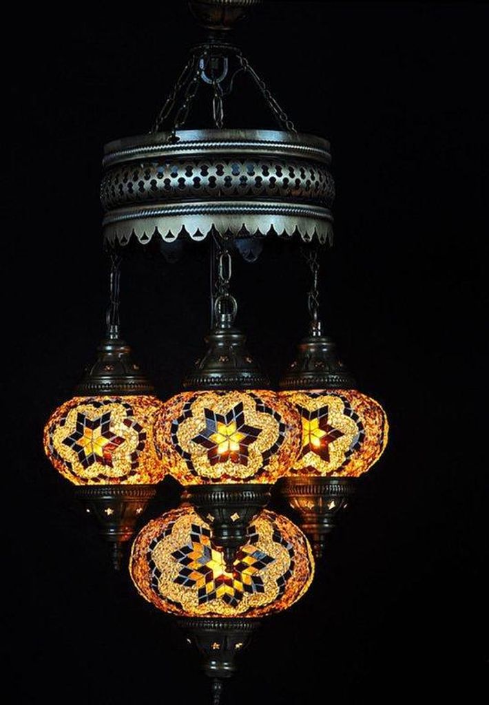 Suspension turque à 4 globes en verre mosaïque brun – Image du produit 