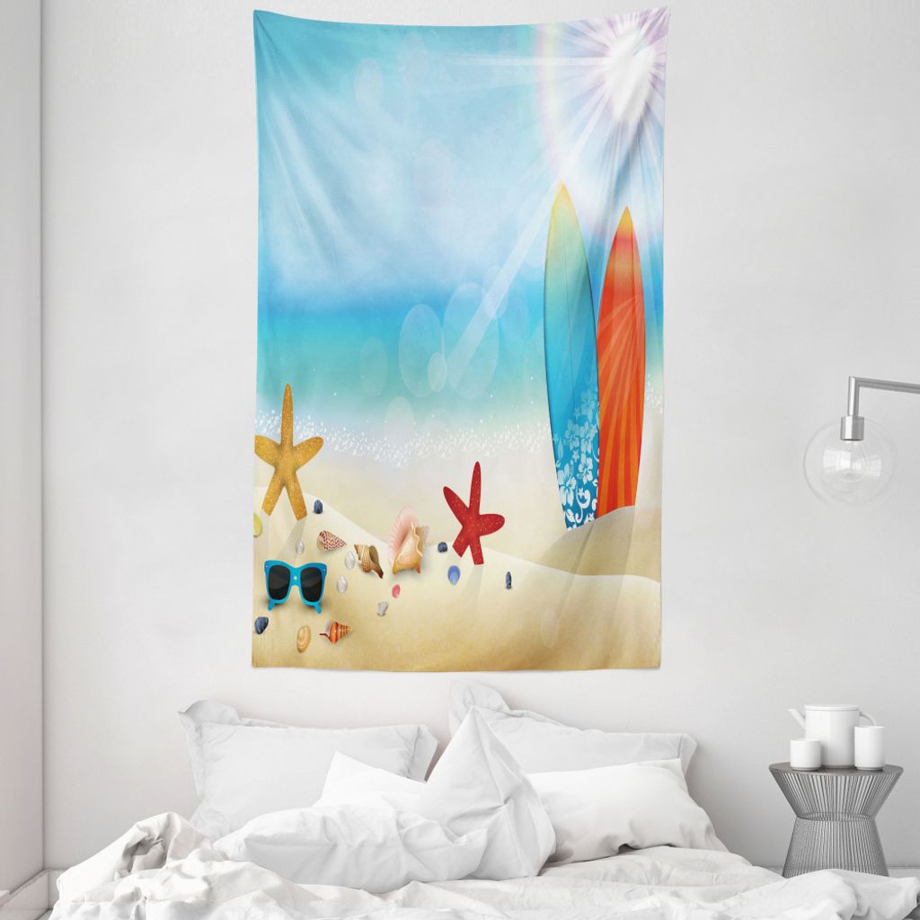 ABAKUHAUS Sommer Wandteppich und Tagesdecke, Sand-Strand-Surfbrett aus Weiches Mikrofaser Stoff Waschbar ohne Verblassen Digitaldruck, 140 x 230 cm...