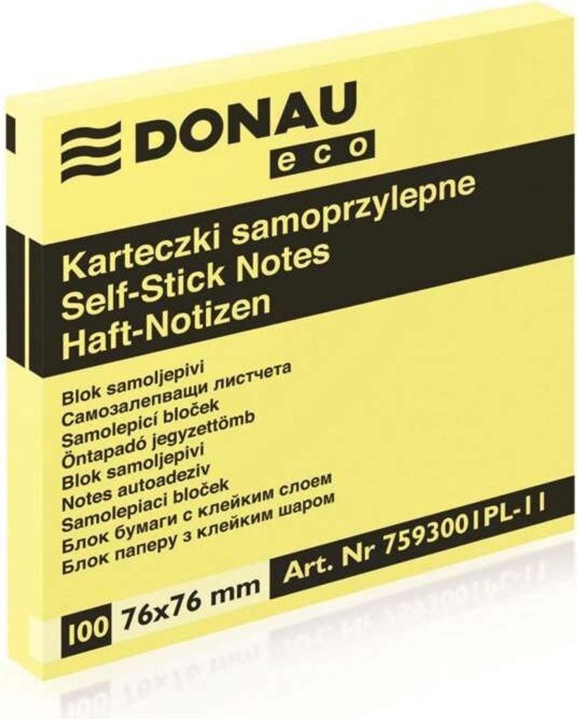 Samolepiaci bloček Donau Eco žltý 76x76mm