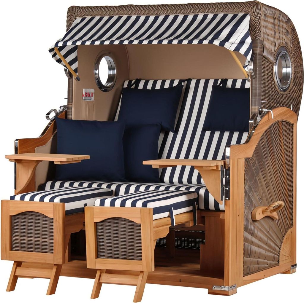 Strandkorb-Set - bene living - Ammersee Grande XL Teak - PE grau - Modell 518 - inkl. Liftersystem