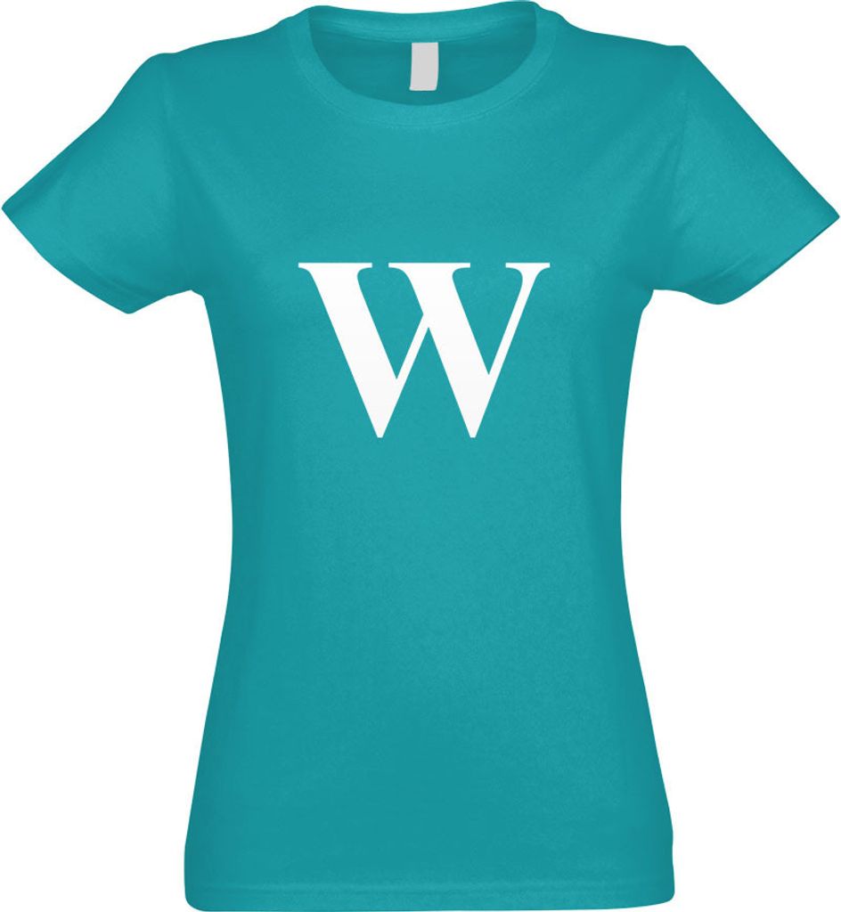 Kiwistar - T-Shirt tailliert - Damen - türkis - Buchstabe W - Alphabet - mit Motiv Bedruckt - Funshirt Design - Sport - Freizeit - Damen - S