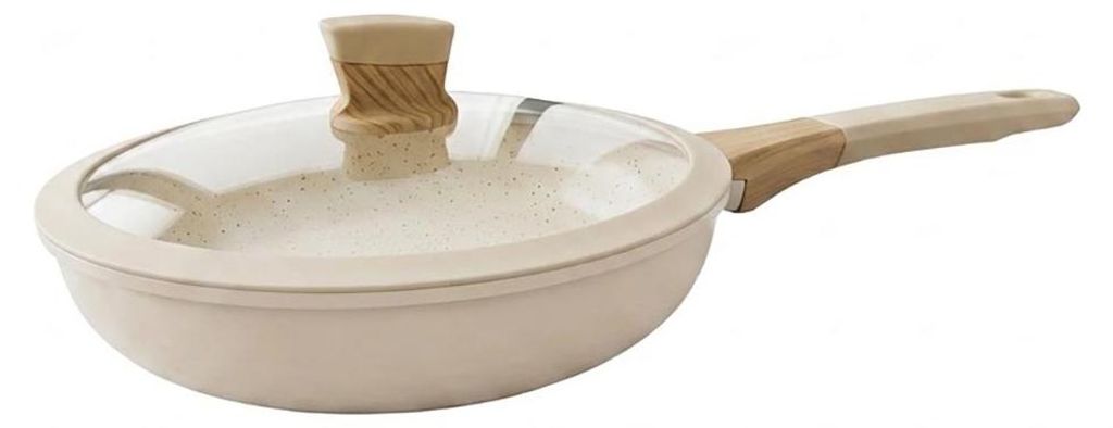 Bratpfanne Ø28 cm Granitbeschichtung hellbeige Glasdeckel Produktbild 