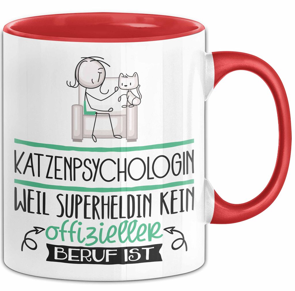 Katzenpsychologin Geschenk Tasse Lustiger Spruch Katzenpsychologin Weil Superheldin Kein Offizieller Beruf Ist Geschenkidee (Rot)