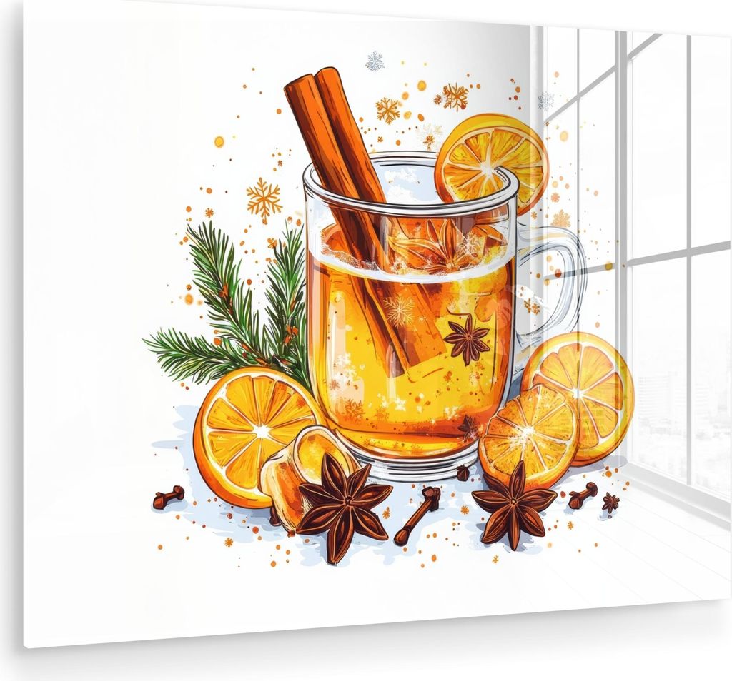 MuchoWow Glasbilder - Bilder auf Wandbild - Foto auf Glas Heiß - Tee - Orange - Zimt 40x30 cm Wanddekoration aus Glas - Acrylglasbild - Acrylbilde...