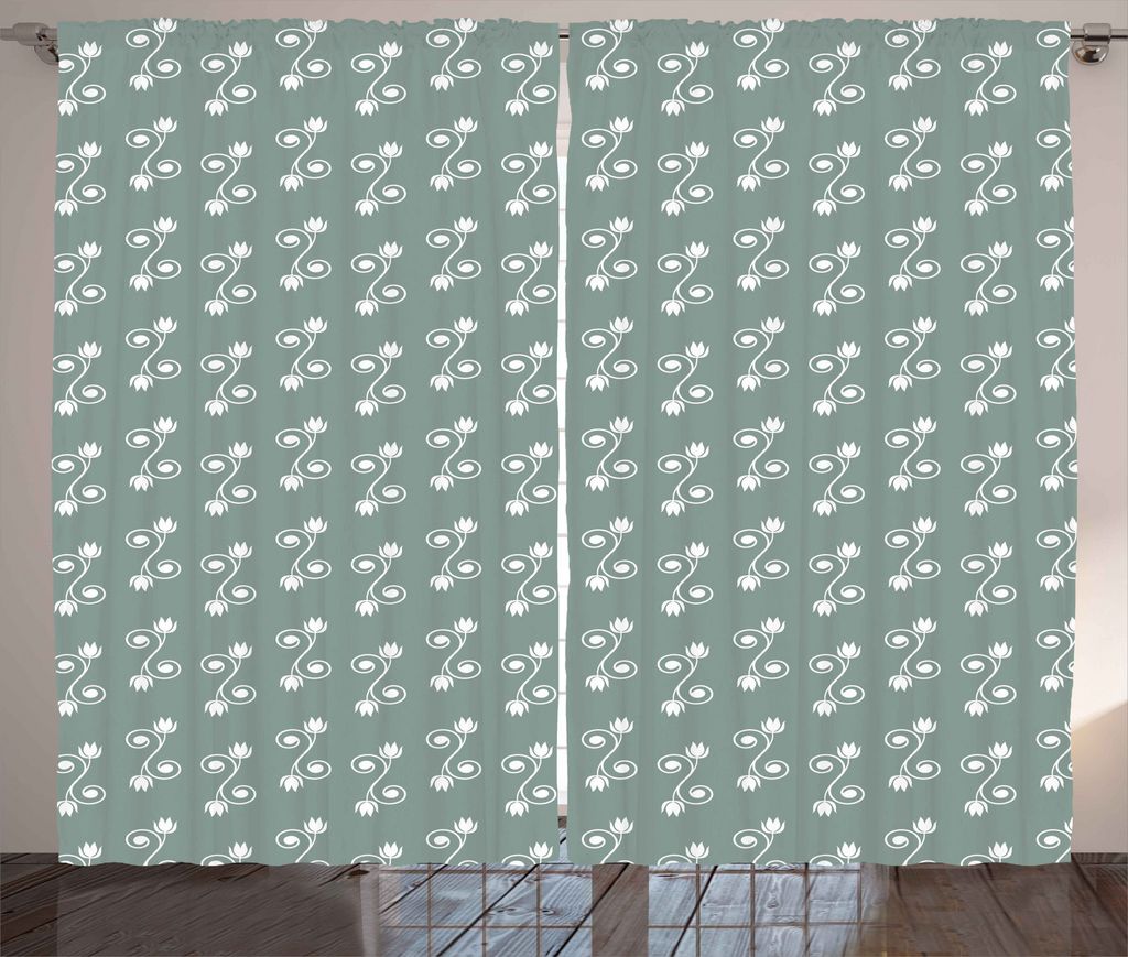 ABAKUHAUS Vintage Blumen Rustikaler Gardine, Tulpen Feminine, Schlafzimmer Kräuselband Vorhang mit Schlaufen und Haken, 280 x 175 cm, Pale Sage Gr...