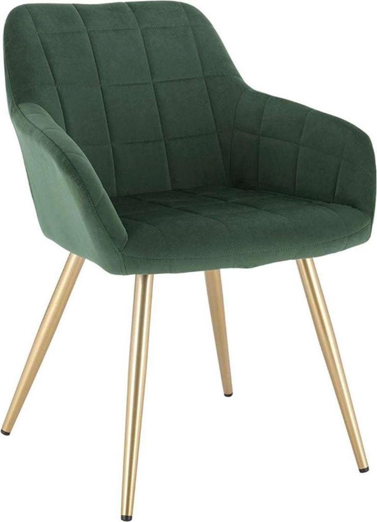 Happyment Luxe Esszimmerstühl – Samt Grün/Gold – Sessel mit Armlehne – Wohnzimmerstuhl – Küchenstuhl – Kuipstuhl – 1 Stück