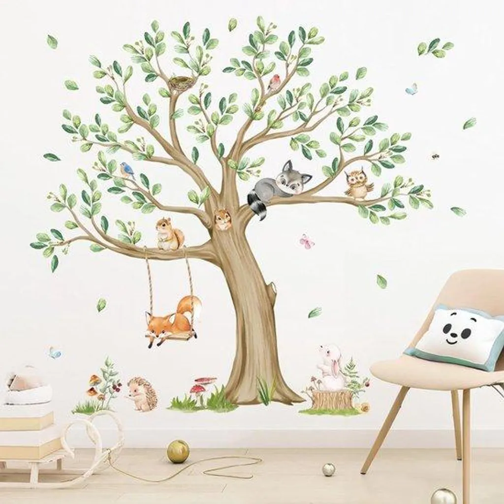 Décoration Murale Stickers Arbre Géant et Faune pour Chambre de Bébé