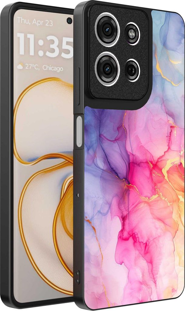 Passend für Motorola Edge 50 Handyhülle mit Marmordruck - TPU Rückseitenschutzhülle Marmordesign - Regenbogen - Smartphonics