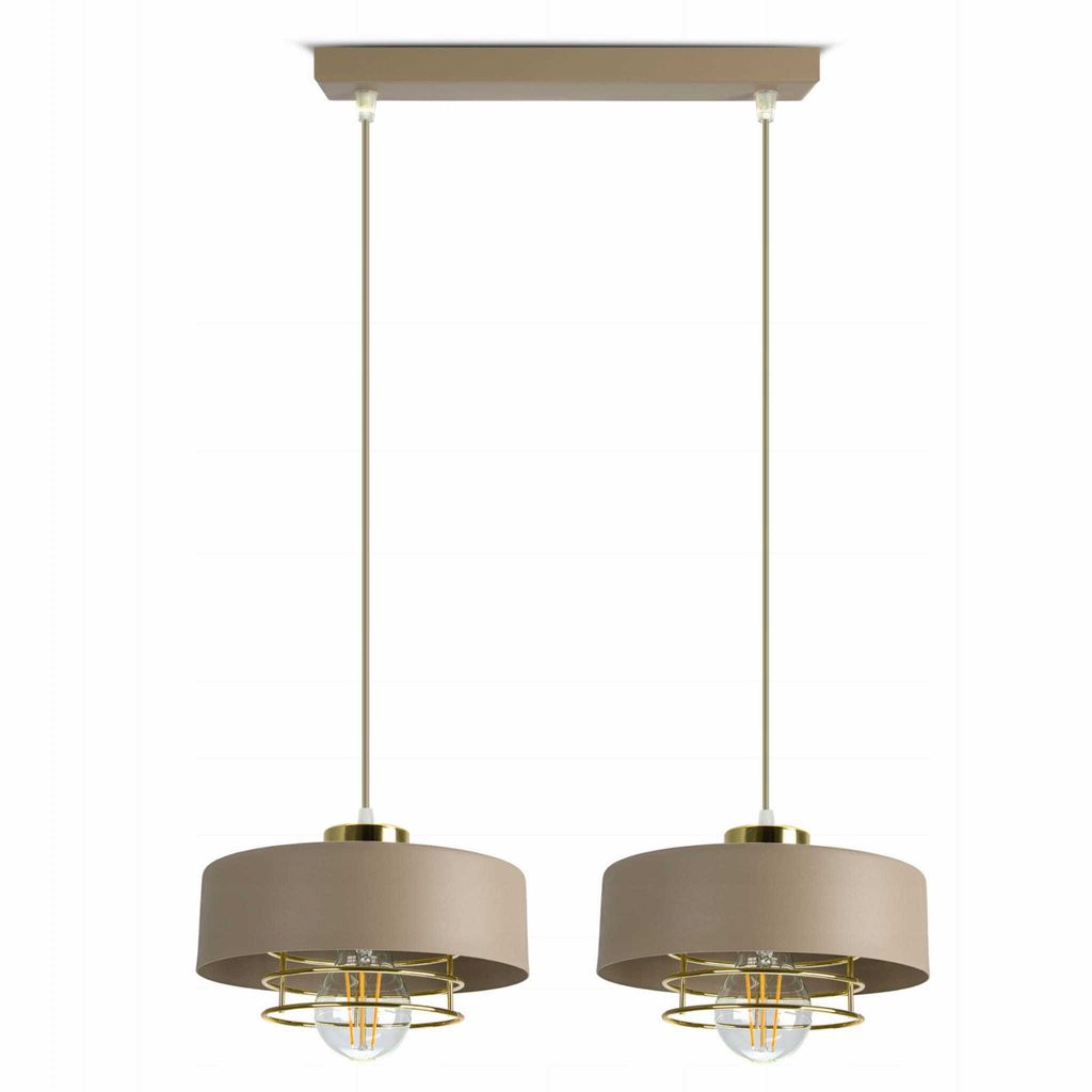 Luxolar Pendelleuchte Beige Gold 2 flammig E27 LED 60W - modern Hängelampe mit metal Drahtabdeckung - Deckenleuchte wohnzimmer