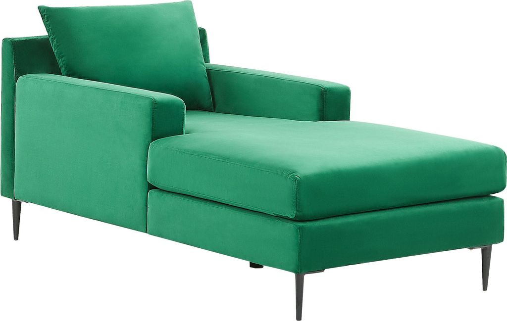 BELIANI Chaiselongue Grün Samtstoff mit Armlehnen und Kissen Modernes Design Minimalistischer Stil Relaxliege für Wohnzimmer Schlafzimmer