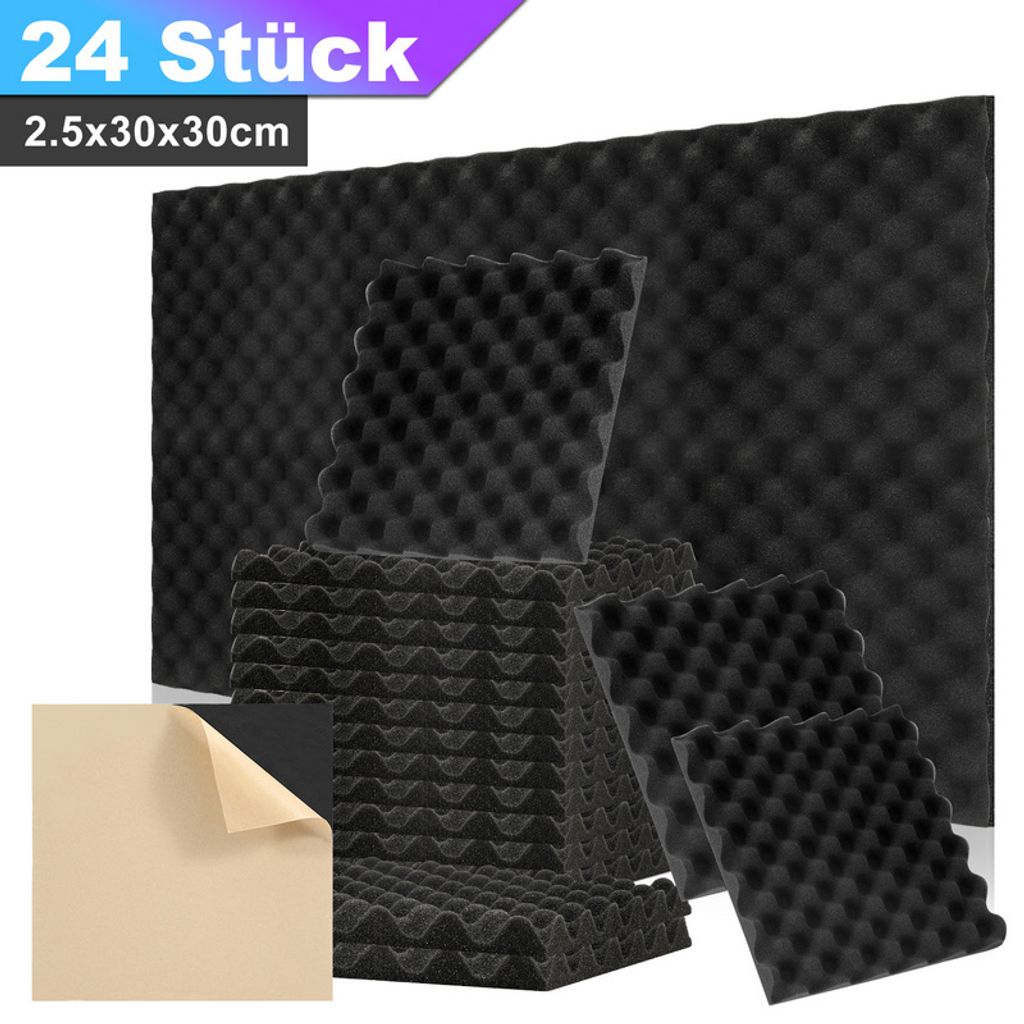 Hengda 24X Akustikschaumstoff Selbstklebend Schwarz Absorber Wellenmuster schaumstoffe,30x30x2.5cm