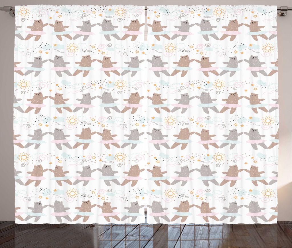 ABAKUHAUS Kindergarten Rustikaler Vorhang, Ballerina-Bären Tanzen, Wohnzimmer Universalband Gardinen mit Schlaufen und Haken, 280 x 225 cm, Staub ...