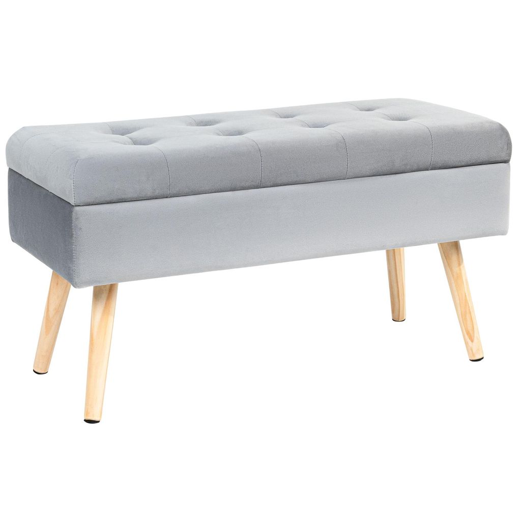 Hawthyhome Sitzbank mit Stauraum gepolsterte aus Samt mit Holzbeinen 80×35×40 cm Grau