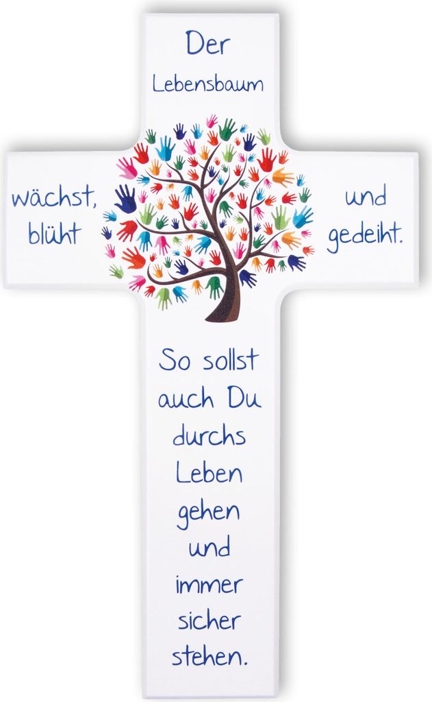 Kinder- Holzkreuz: Lebensbaum 15 cm-Weiß