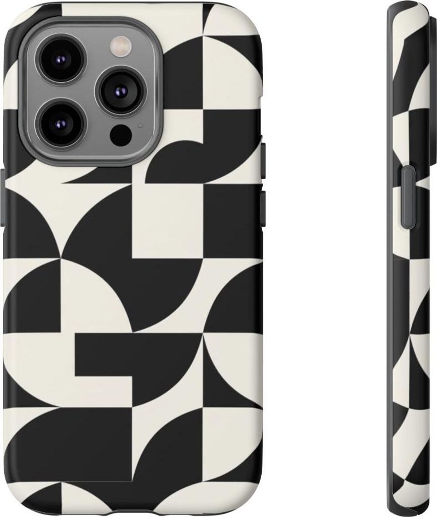 Schwarz-weißes geometrisches Muster – Hülle Kompatibel mit iPhone 14 Pro