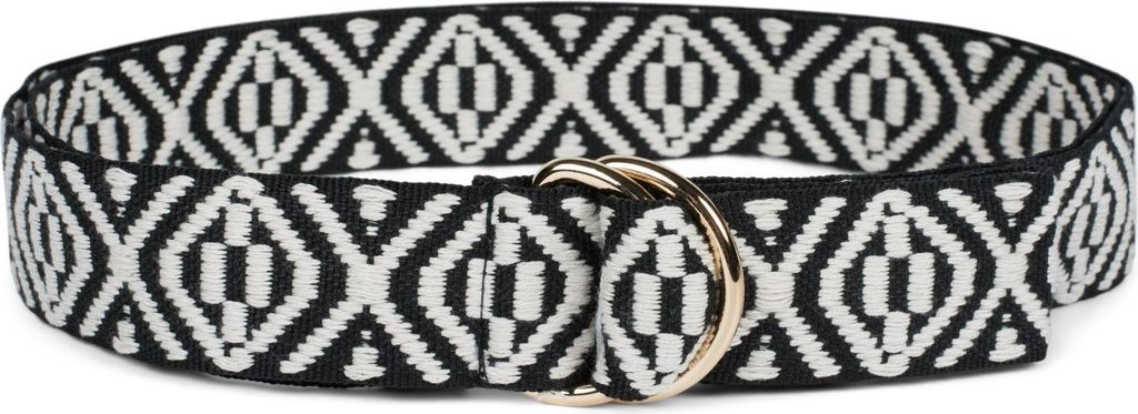 styleBREAKER Damen Stoff Gürtel mit Azteken Ornament Muster und D-Ringen, Einheitsgröße / Onesize, Taillengürtel 03010113