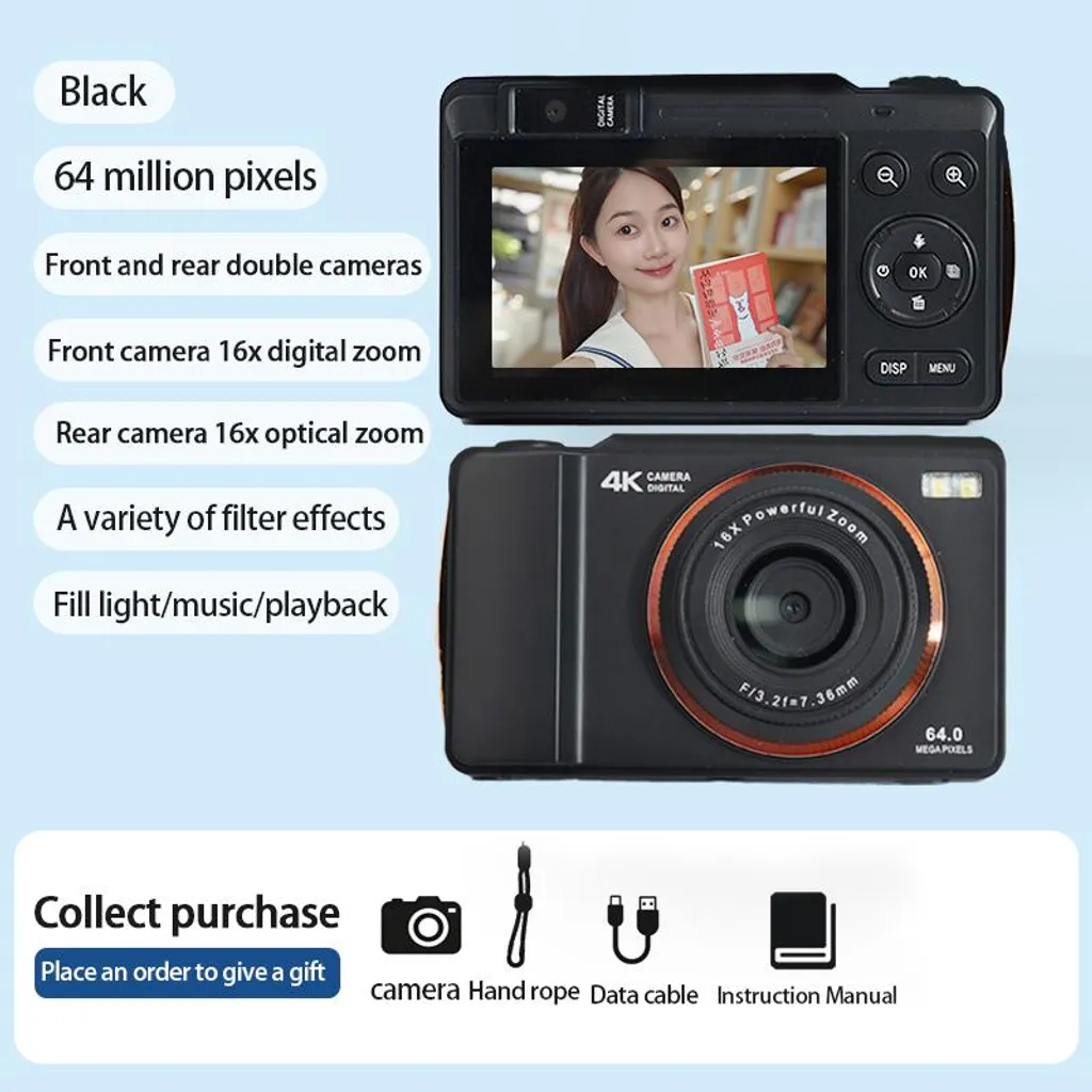 Caméra 4K Haute Résolution 64MP Zoom 16x avec Éclairage LED Intégré H14