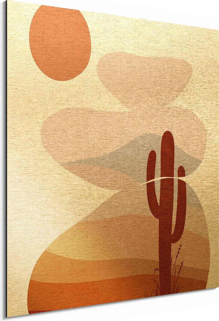 DEQORI Alu-Dibond Bild Gold 50x50 cm 'Im Bann der Wüste' Wandbild Metall dünn Design