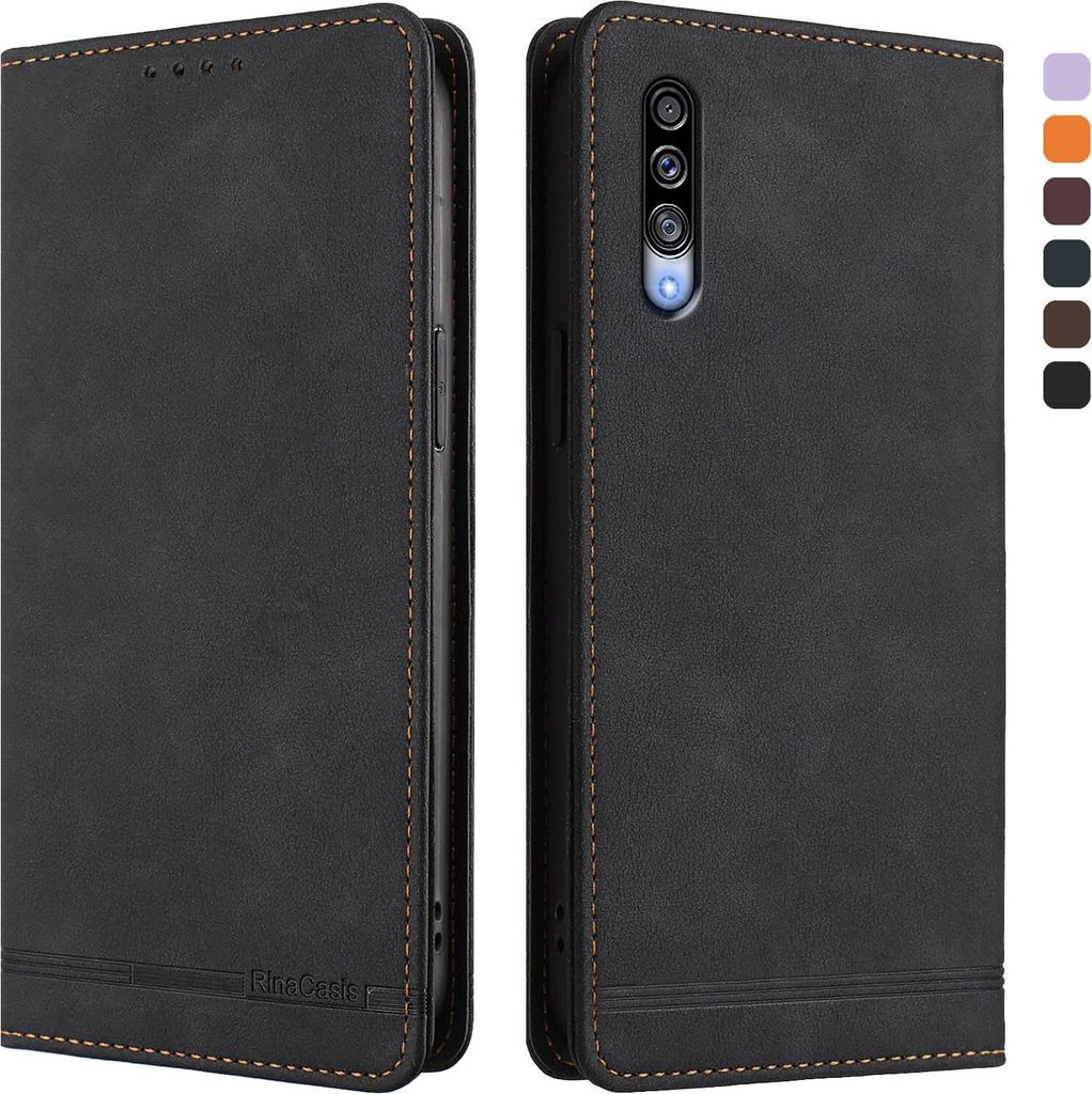 Hülle für Samsung Galaxy A50 / A50S / A30S, Retro Kunstleder Ständer Klapphülle mit Kartenfächer und Magnetische Schwarz