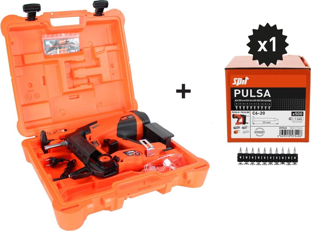 Gasnagler P40P+ mit 500 C6-20 SPIT-Nägeln - 019323