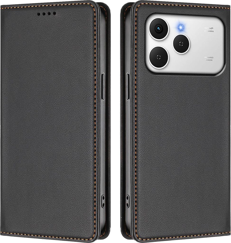 Handyhülle für Tecno Spark 40, Kunstleder Klapphülle Stoßfeste Magnetische Hülle mit Ständer Schwarz