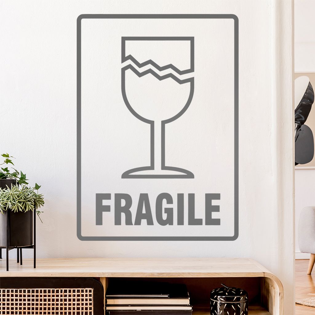 Zerbrechlich - FRAGILE Wandtattoo Wandaufkleber Wall Sticker - Dekoration, Küche, Wohnzimmer, Schlafzimmer, Badezimmer
