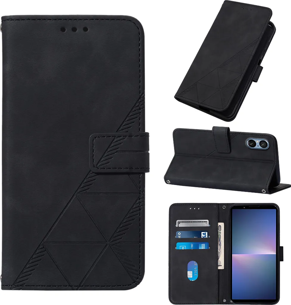 Custodia Sony Xperia 5 V Flip Wallet Nera per Viaggiatori e Creativi