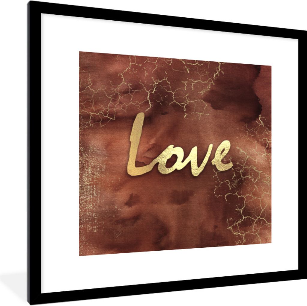 MuchoWow Gerahmtes Poster Zitat - Liebe - Braun - Gold 40x40 cm - Poster mit Schwarzem Bilderrahmen Wandposter Rahmen Foto Bilder - Poster - Plak...