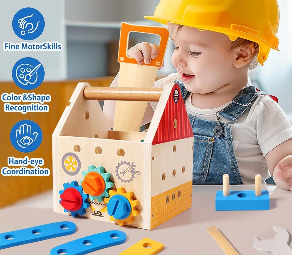 Fozcmisw Jouet Enfant 3 Ans, Enfant Montessori Jeux Enfants 3 Ans avec Perceuse, Jouet en Bois Outil Enfant 40 Pièces, et établis Cadeau Garcon Fille 3 4 5 Ans