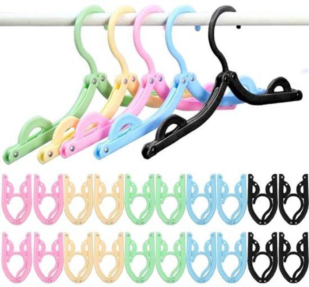 Ultiluxe Faltbare Kleiderbügel - 20 Stück - Reise Kleiderbügel - Camping Kleiderbügel - Kunststoff - Platzsparend - Blau/Beige/Gruen/Rosa/Schwarz